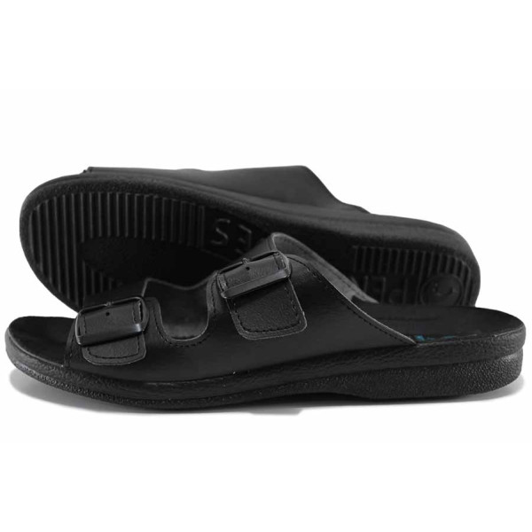 Черни домашни чехли, анатомични, здрава еко-кожа - ежедневни обувки за пролетта и лятото N 100021669